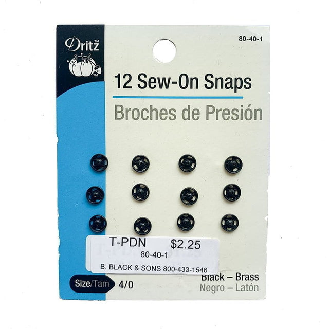 Sew-On Snaps Metal Fabric - Black, Nickel, 3/16"