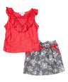 Flower Pattern Skirt Set - Girls Ruffle V-Neck Skirt Set, Coral, Fuchsia, Periwinkle (1 Set)