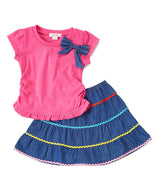 Colorful Girl Skirt Set Girls Skirts Fabric - Pink, Teal, Red, Ruffle Denim, Sizes 2-8 (1 Set)