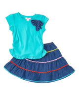 Colorful Girl Skirt Set Girls Skirts Fabric - Pink, Teal, Red, Ruffle Denim, Sizes 2-8 (1 Set)