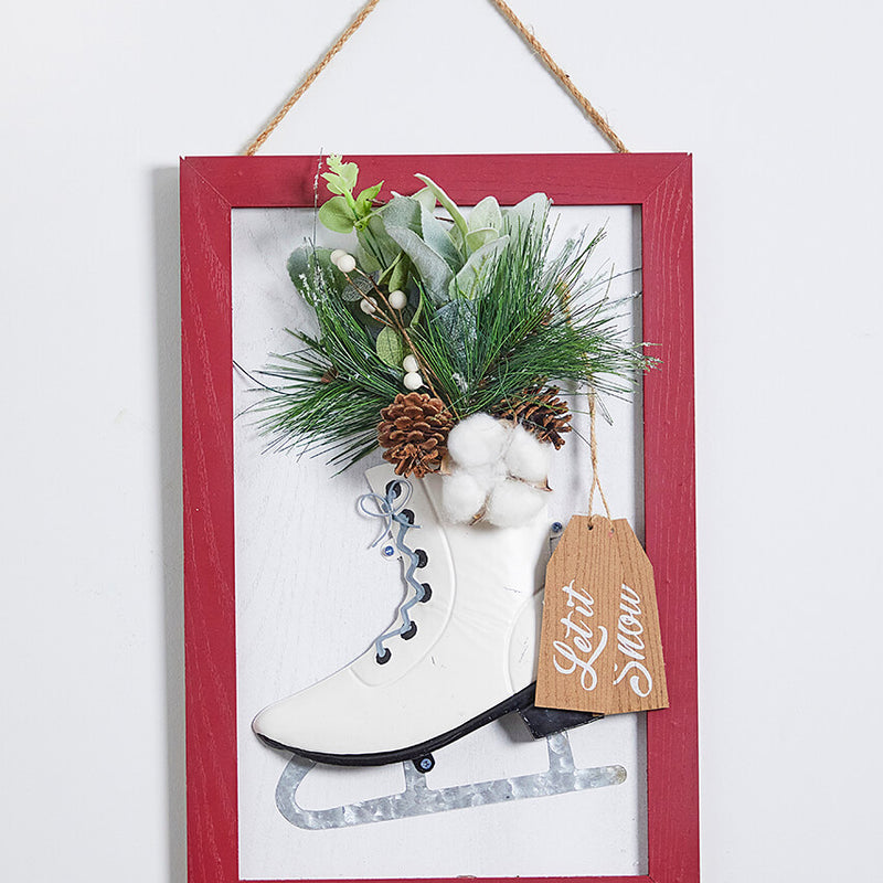 18" Wood Holiday Skate Hanging Wall Art