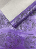 Skull Embossed Fake Leather Upholstery Fabric - Black, Gold, Lime Green, Orange, Purple, Yellow, 54" Width (1 Yard)