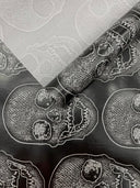 Skull Embossed Fake Leather Upholstery Fabric - Black, Gold, Lime Green, Orange, Purple, Yellow, 54" Width (1 Yard)