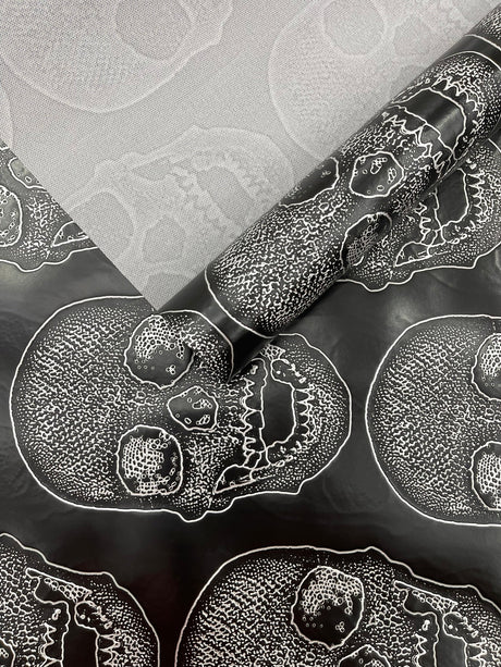 Skull Embossed Fake Leather Upholstery Fabric - Black, Gold, Lime Green, Orange, Purple, Yellow, 54" Width (1 Yard)