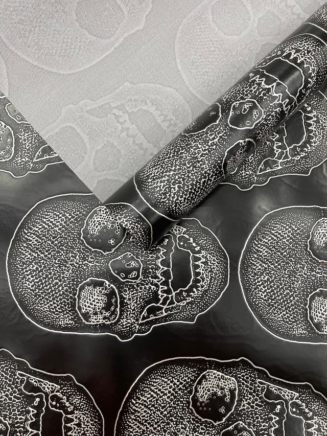Skull Embossed Fake Leather Upholstery Fabric - Black, Gold, Lime Green, Orange, Purple, Yellow, 54" Width (1 Yard)
