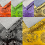 Skull Embossed Fake Leather Upholstery Fabric - Black, Gold, Lime Green, Orange, Purple, Yellow, 54" Width (1 Yard)