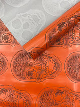 Skull Embossed Fake Leather Upholstery Fabric - Black, Gold, Lime Green, Orange, Purple, Yellow, 54" Width (1 Yard)