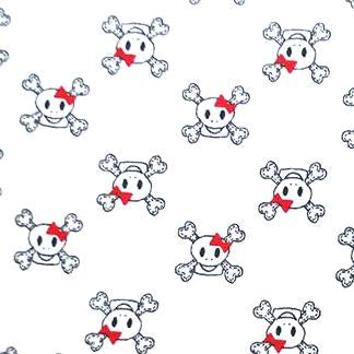 Cotton Lycra Knit Skulls with Red Bows on White