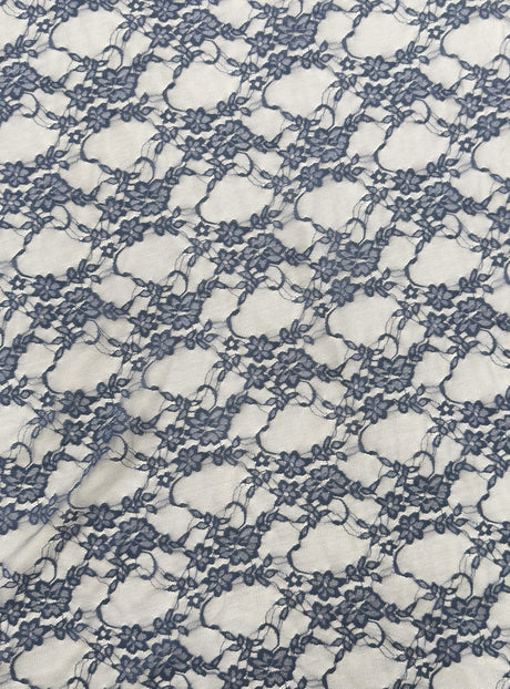 Slate Blue Stretch Lace Nylon Spandex Fabric - Shimmery Floral Sheer, 58/60" Width (1 Yard)