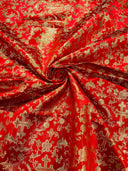 Small Cross Metallic Jacquard Satin Fabric - Beige/Gold, Green/Gold, Red/Gold, Turquoise/Gold, Gold/Gold, 58" Width (1 Yard)