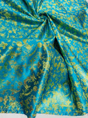 Small Cross Metallic Jacquard Satin Fabric - Beige/Gold, Green/Gold, Red/Gold, Turquoise/Gold, Gold/Gold, 58" Width (1 Yard)
