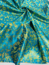 Small Cross Metallic Jacquard Satin Fabric - Beige/Gold, Green/Gold, Red/Gold, Turquoise/Gold, Gold/Gold, 58" Width (1 Yard)