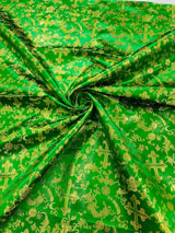 Small Cross Metallic Jacquard Satin Fabric - Beige/Gold, Green/Gold, Red/Gold, Turquoise/Gold, Gold/Gold, 58" Width (1 Yard)