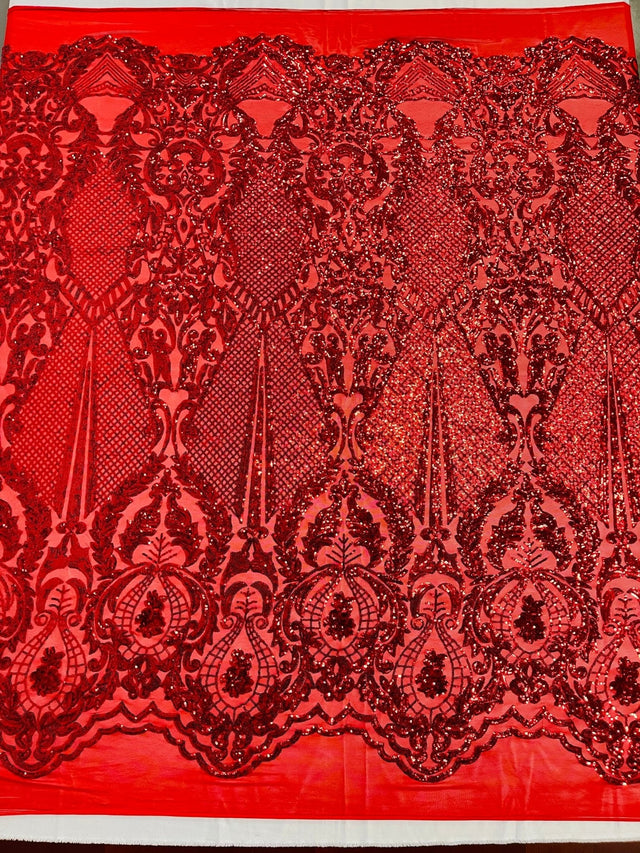 Small Damask Pattern Sequin Fabric - Damask Sequins, 54" Width (1 Yard)