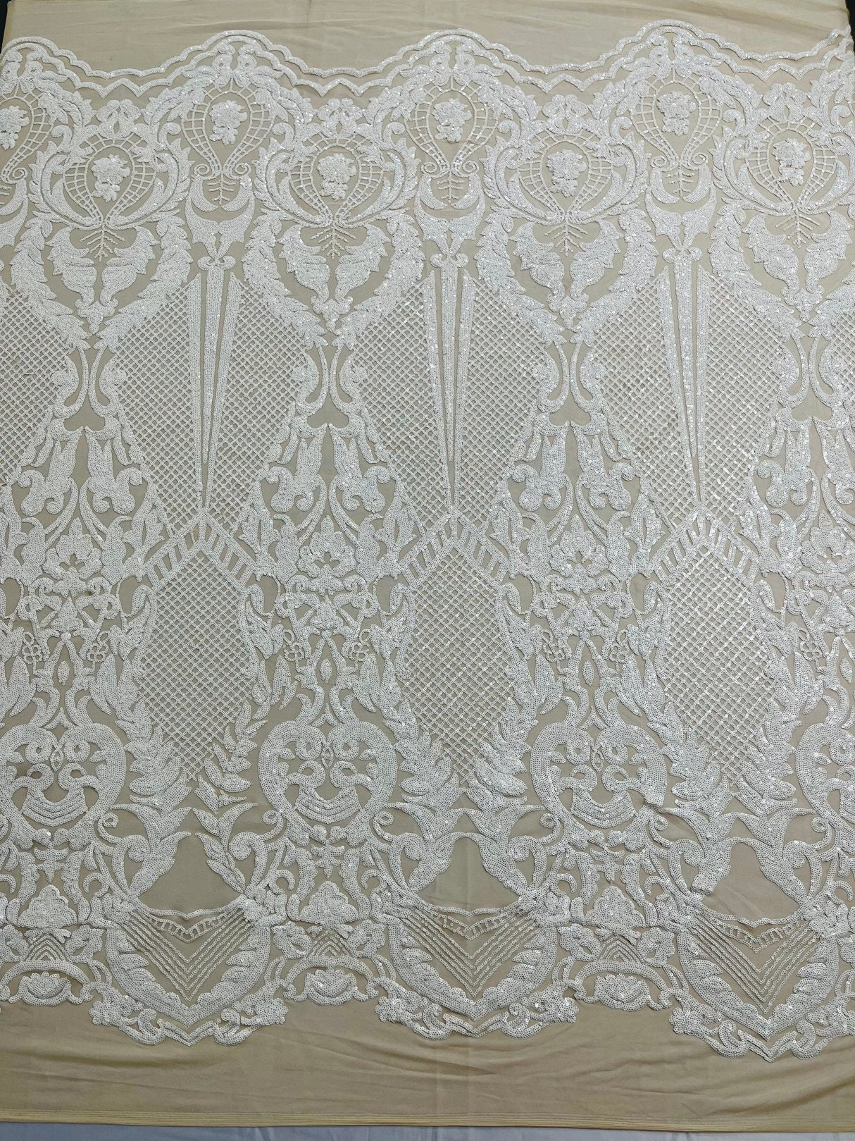 Small Damask Pattern Sequin Fabric - Damask Sequins, 54" Width (1 Yard)