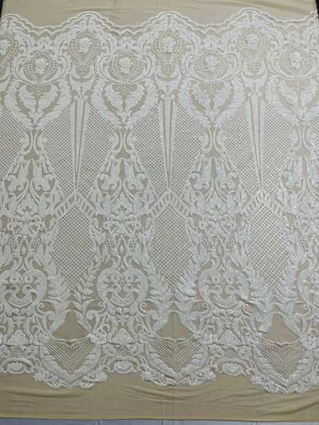Small Damask Pattern Sequin Fabric - Damask Sequins, 54" Width (1 Yard)