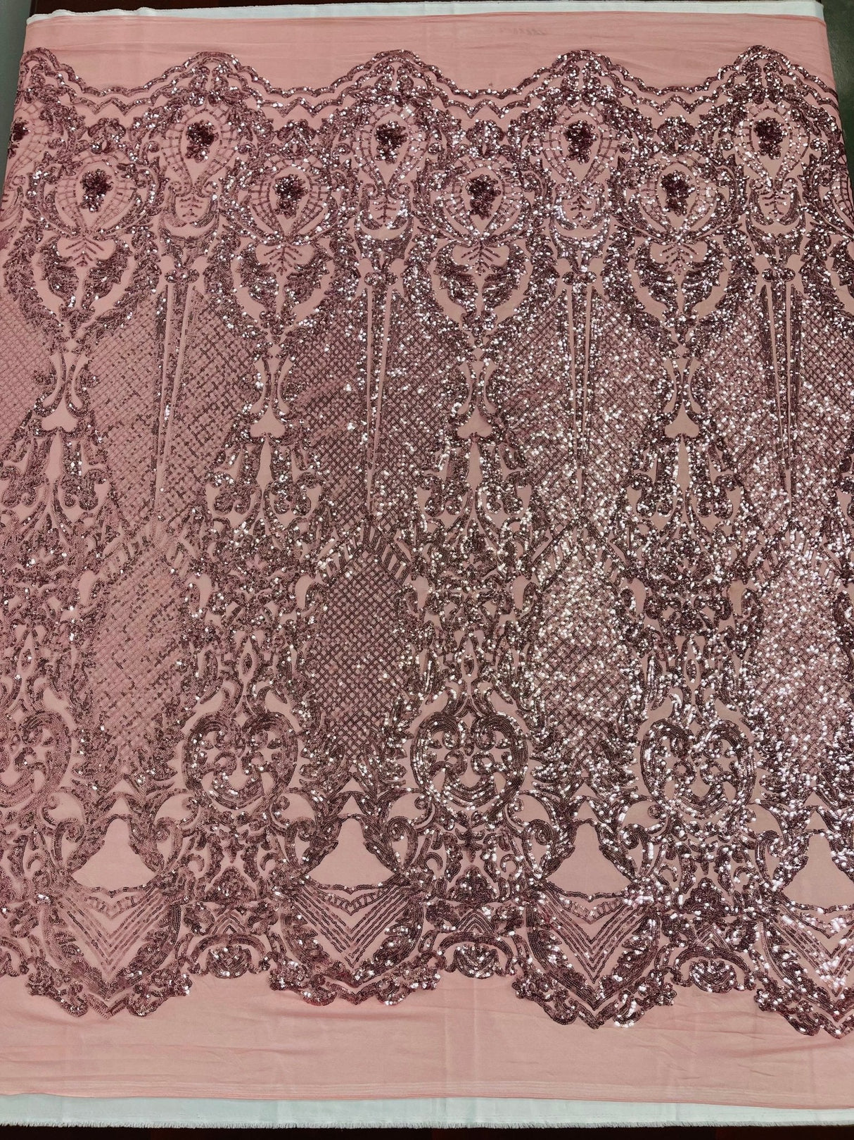 Small Damask Pattern Sequin Fabric - Damask Sequins, 54" Width (1 Yard)