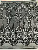 Small Damask Pattern Sequin Fabric - Damask Sequins, 54" Width (1 Yard)