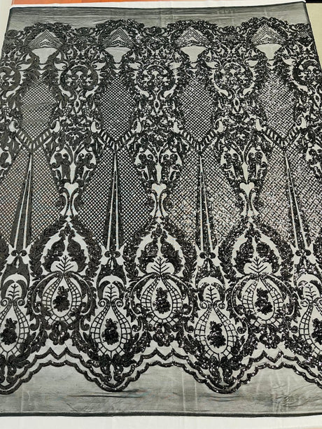 Small Damask Pattern Sequin Fabric - Damask Sequins, 54" Width (1 Yard)