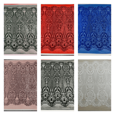 Small Damask Pattern Sequin Fabric - Damask Sequins, 54" Width (1 Yard)