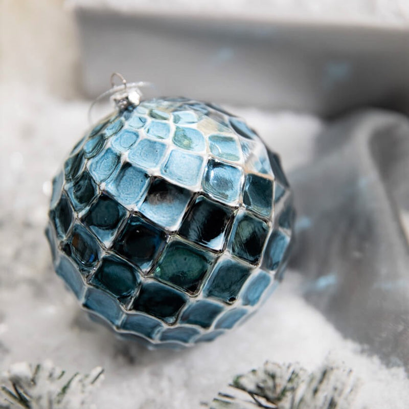 10 CM Blue Chrome Honeycombed VP Ball Ornament