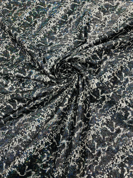 Snake Design Shattered Glass Nylon Spandex Fabric - Snake Design Shattered Glass, 4-Way Stretch, Medium Weight (1 Yard)