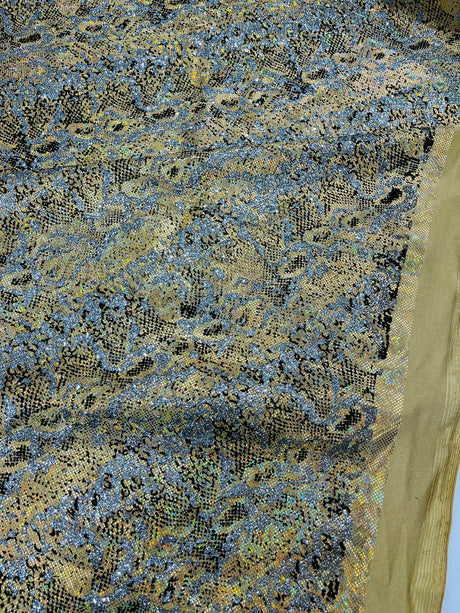 Snake Design Shattered Glass Nylon Spandex Fabric - Snake Design Shattered Glass, 4-Way Stretch, Medium Weight (1 Yard)
