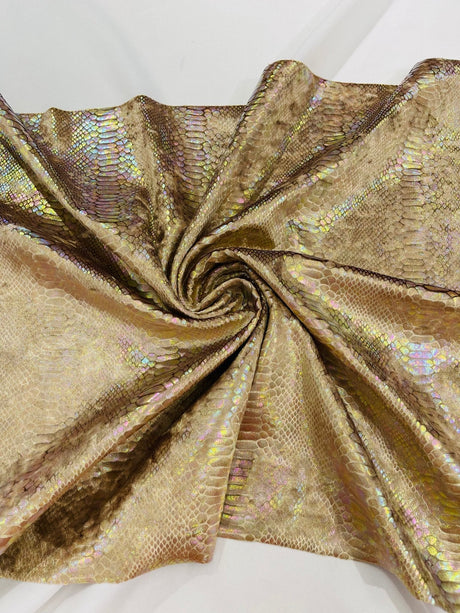Snake Foil Stretch Velvet Fabric - Iridescent Snake Print, 58" Width (1 Yard)