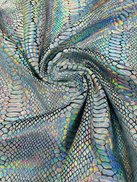 Snake Foil Stretch Velvet Fabric - Iridescent Snake Print, 58" Width (1 Yard)