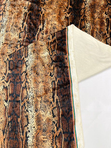 Snake Print Stretch Velvet Fabric - Brown Snake Print, 58" Width (1 Yard)