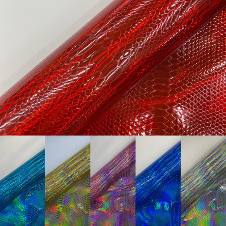 Snake Viper Holographic Embossed PVC Fabric - Iridescent Snake Pattern, 54" Width (1 Yard)
