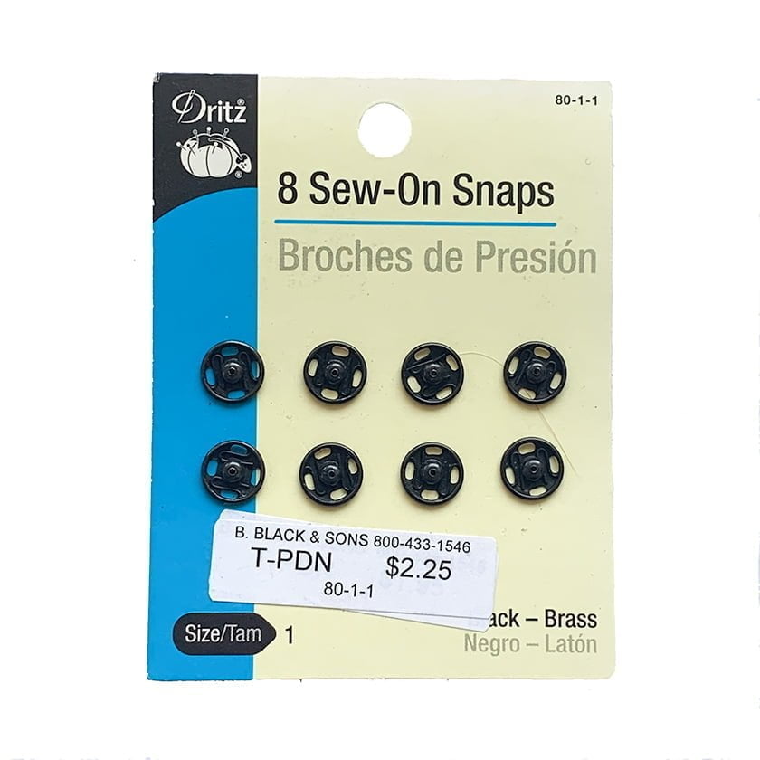 Sew-On Snaps Size 1 Metal Fabric - Black/Nickel, 7/16"