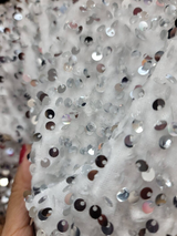Sequin Embroidered Stretch Velvet Fabric White
