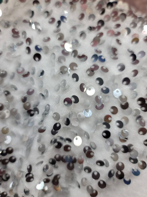 Sequin Embroidered Stretch Velvet Fabric White