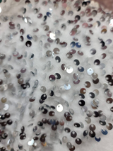 Sequin Embroidered Stretch Velvet Fabric White