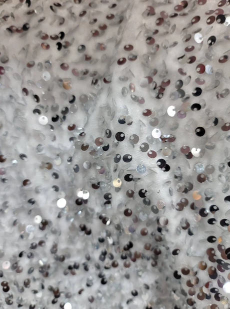 Sequin Embroidered Stretch Velvet Fabric White