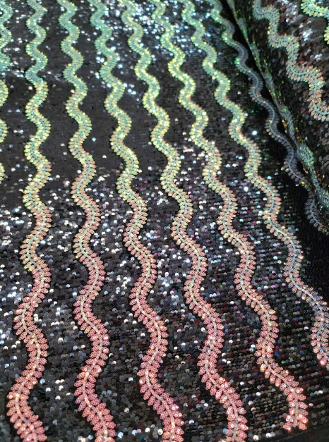 Black Sequin Stretch Velvet Fabric