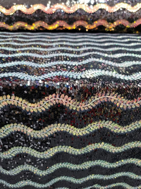 Black Sequin Stretch Velvet Fabric