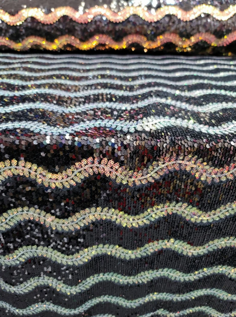 Black Sequin Stretch Velvet Fabric