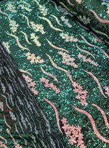 Sequin Embroidered Stretch Velvet Fabric Emerald Green