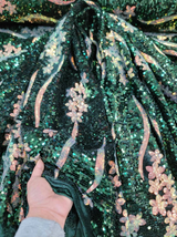 Sequin Embroidered Stretch Velvet Fabric Emerald Green