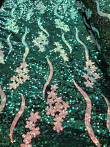 Sequin Embroidered Stretch Velvet Fabric Emerald Green