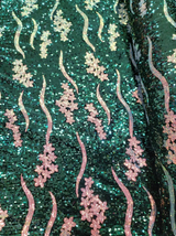 Sequin Embroidered Stretch Velvet Fabric Emerald Green