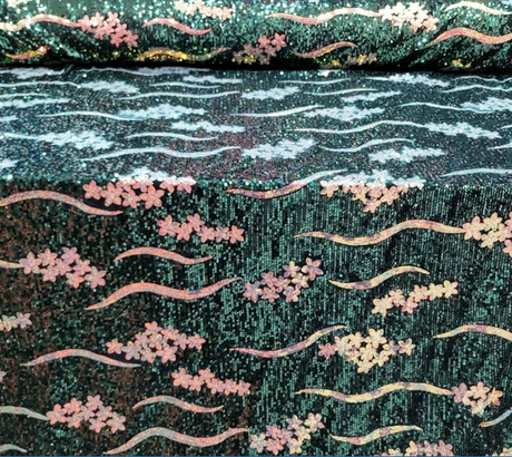 Sequin Embroidered Stretch Velvet Fabric Emerald Green