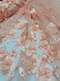3D Floral Lace Peach Flowers Pearls Mesh