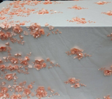 3D Floral Lace Peach Flowers Pearls Mesh