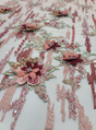 3D Floral Beaded Lace Coral Burgundy
