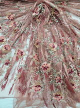 3D Floral Beaded Lace Coral Burgundy