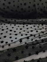 Stretch Lace Black Velvet Stars Fabric