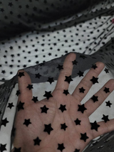 Stretch Lace Black Velvet Stars Fabric